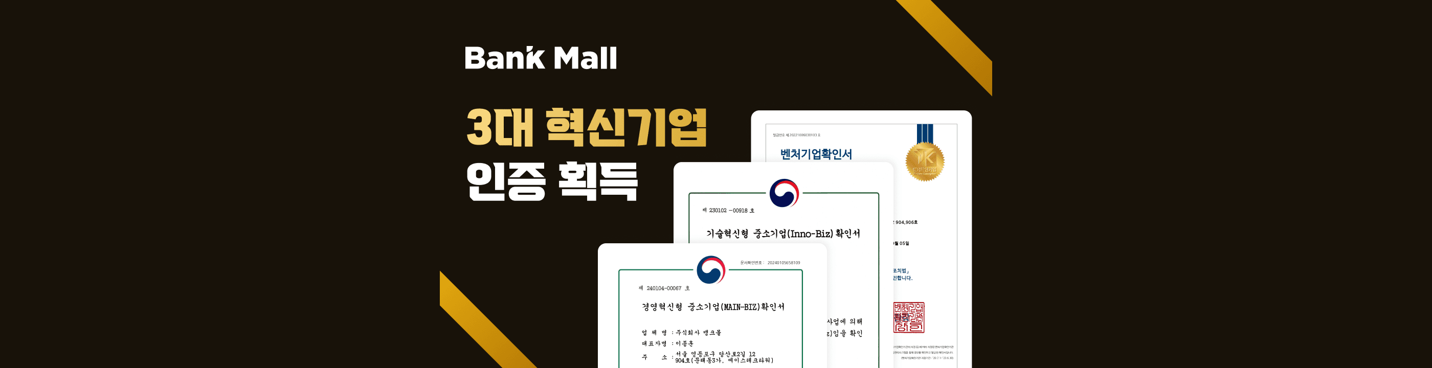 뱅크몰, 메인비즈 획득…3대 혁신기업 인증 받아 - 뱅크몰 금융정보
